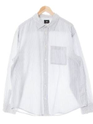 h&m 라이트블루 스트라이프 면 크링클박스플리츠셔츠