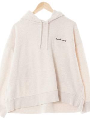 h&m 멜란지오트밀 면혼방 드롭숄더레터링자수후드티