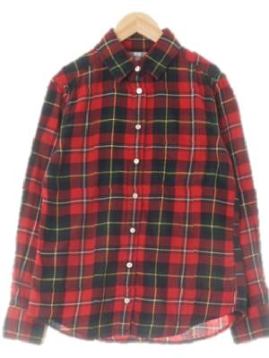유니클로 레드딥그린 체크 면 포켓슬림핏긴팔셔츠