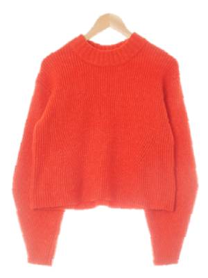 h&m 브라이트딥오렌지 울혼방 크루넥퍼프니트스웨터