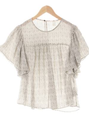 h&m 아이보리네이비 셔링반소매블라우스