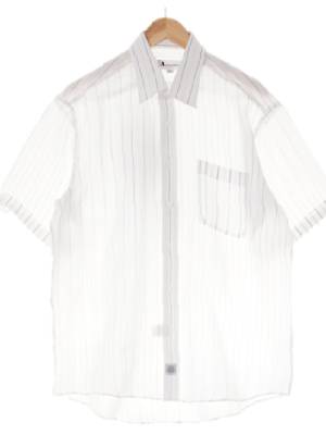 aquascutum 화이트블루 스트라이프 린넨혼방 쿨포켓반팔셔츠