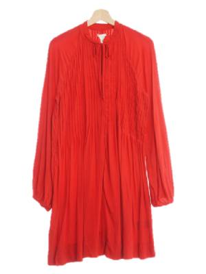 h&m 레드 스트라이프 레이온 넥리본롱원피스