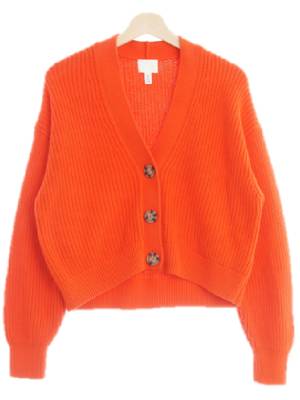 h&m 네온핫오렌지 면혼방 쓰리빅버튼가디건