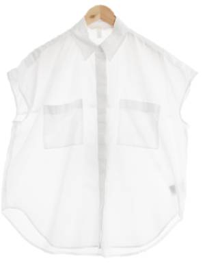 h&m 화이트 면 더블포켓캡소매블라우스