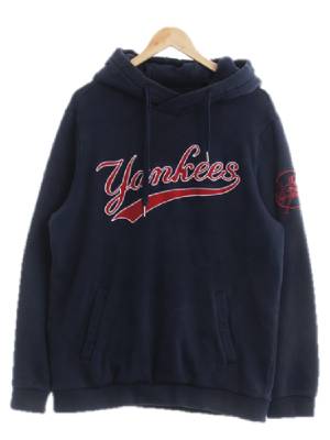 MLB 네이비 면혼방 로고긴팔후드티셔츠