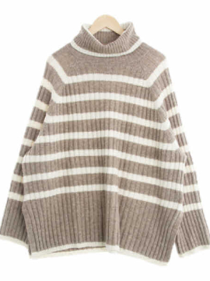 h&m 브라운 스트라이프 오버핏터틀넥니트