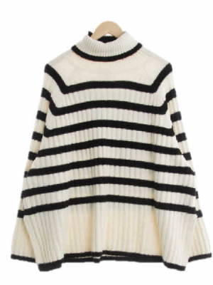 h&m 화이트 스트라이프 울혼방 터틀넥긴팔니트