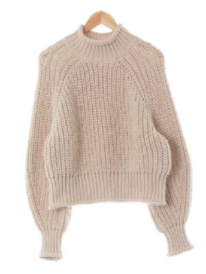 h&m 아이보리 울혼방 세미크롭하이넥라그랑스웨터