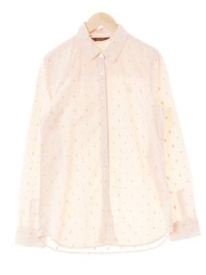 bcbg 파스텔오렌지 스트라이프 면혼방 자수트리플스퀘어셔츠