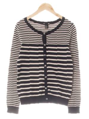 h&m 블랙오트밀 스트라이프 면혼방 라운드가디건
