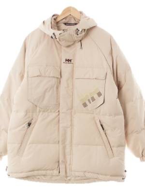 hellyhansen 베이지 덕다운 미니중앙로고사파리패딩점퍼