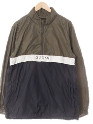 Guess 다크네이비올리브카키 컬러블록중앙로고아노락