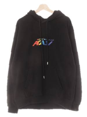 adlv 블랙 면 레인보우로고후드티