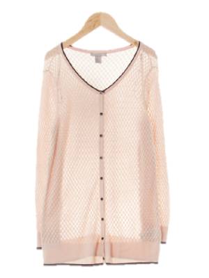 h&m 로즈더스트핑크 레이스패턴 모달혼방 배색파이핑롱가디건