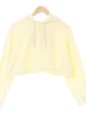 h&m 버터컵옐로우 면혼방 해피자수드롭숄더크롭후드티