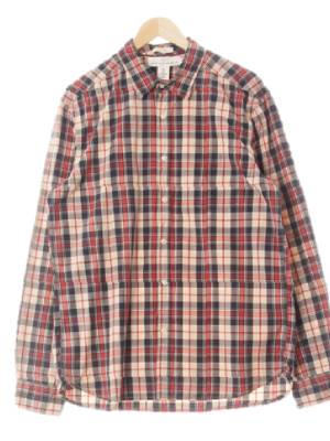h&m 다크레드네이비 체크 면 핏티드긴팔셔츠