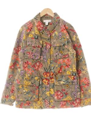 h&m 카키 플로럴패턴 면 플랩포켓미들야상재킷