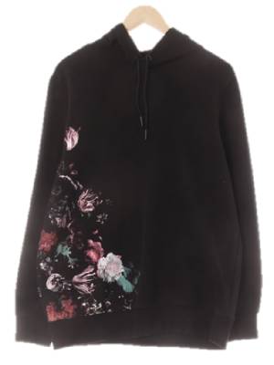 h&m 블랙 프린팅 면혼방 플라워후드티