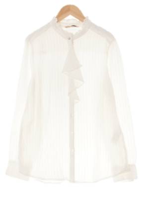 bcbg 화이트 스트라이프 러플넥셔링블라우스