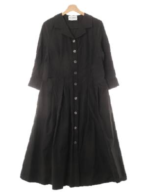 칼라거펠트 블랙 면혼방 바스락로고버튼7부원피스