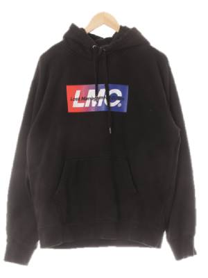 lmc 블랙 프린팅 면 중앙로고웜후드티