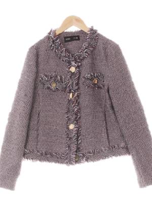 mixxo 퍼플네이비 체크 울혼방 투톤프린지트윌숏재킷
