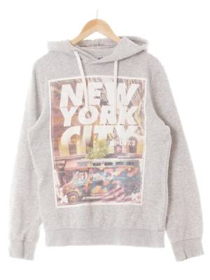 h&m 멜란지그레이 프린팅 면혼방 뉴욕시티픽쳐후드티