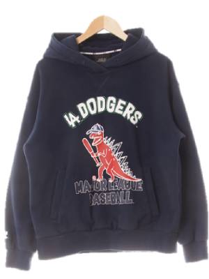MLB 네이비 프린팅 면혼방 사우루스LA다저스후드티