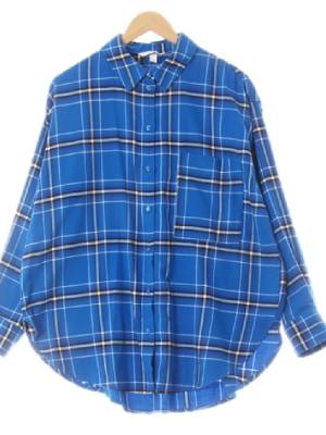 h&m 브라이트다즐링블루 체크 비스코스혼방 빅싱글포켓셔츠