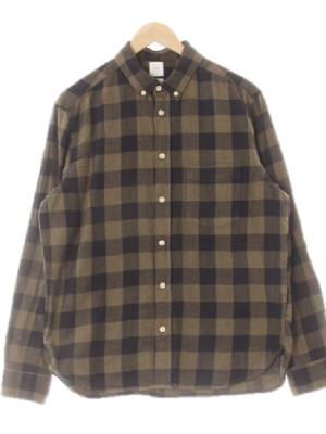 h&m 카키 체크 면 포켓박스플리츠셔츠