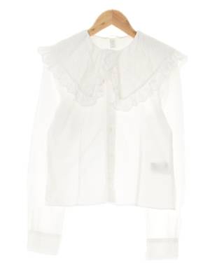 h&m 화이트 면 빅러플아이렛블라우스