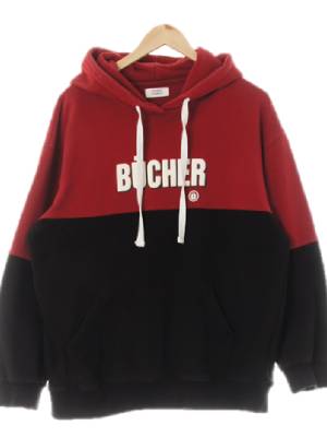 스튜디오톰보이 버건디블랙 프린팅 면 BUCHER투톤후드티
