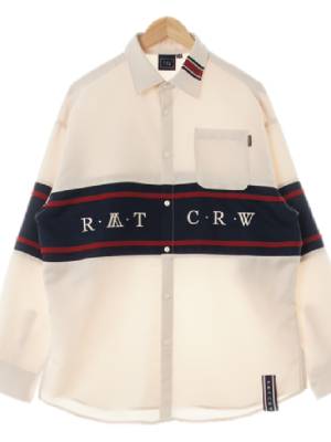 ratcrw 아이보리네이비 스트라이프 센터절개자수레터링셔츠