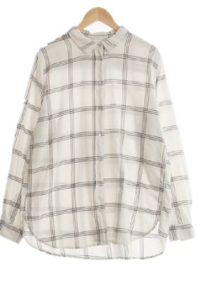 h&m 아이보리제트블랙 체크 면 자개버튼롱셔츠