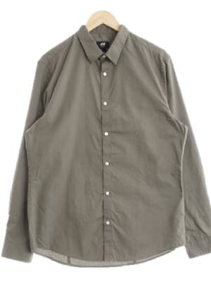 h&m 카키 면혼방 백절개긴팔셔츠