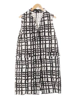 mixxo 블랙 기하학체크 원버튼롱니트베스트 