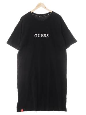 Guess 블랙 면혼방 중앙로고반팔베이직원피스
