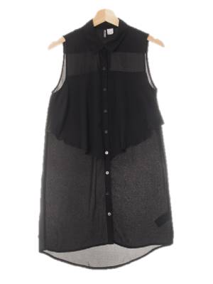 h&m 블랙 시스루 러플민소매롱셔츠원피스 