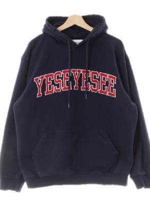 yeseyesee 네이비 면 볼드자수레터링루즈후드티