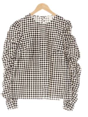 h&m 젯블랙아이보리 체커보드 면 소매퍼프스터드셔링블라우스