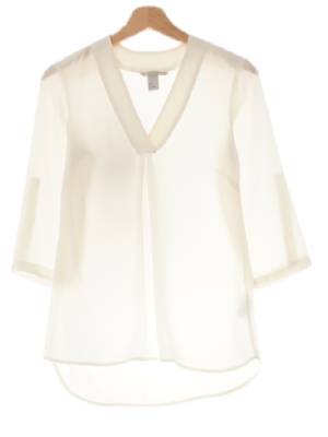 h&m 라이트버터아이보리 시스루 와이드리브브이넥블라우스 