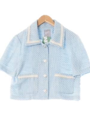 에잇세컨즈 세레니티블루화이트 부클배색트위드반팔자켓