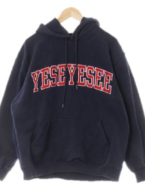 yeseyesee 네이비 면 캥거루포켓빅펠트로고후드티 