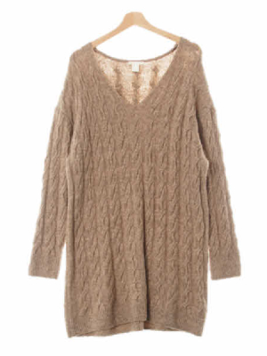 h&m 브라운 울혼방 보카시브이넥꽈배기니트원피스