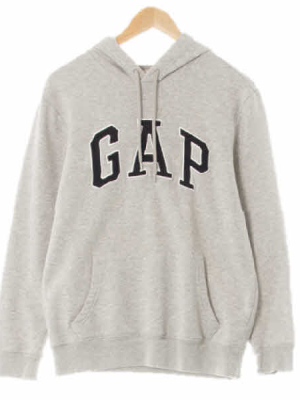 gap 멜란지그레이 면혼방 중앙빅패치로고포켓후드티